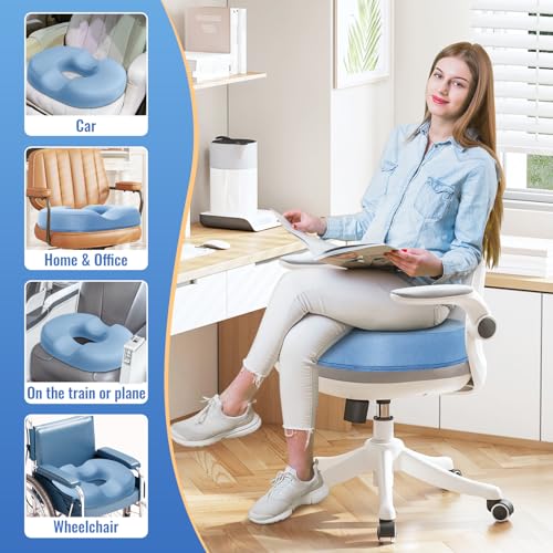 Image of CloudBliss Donut Pillow Stadium Seat Cushion for Tailbone Pain Relief and Hemorrhoids, Memory Foam Seat Chair Cushion, Portable Seat Cushions for Bleachers, Car, Home & Office