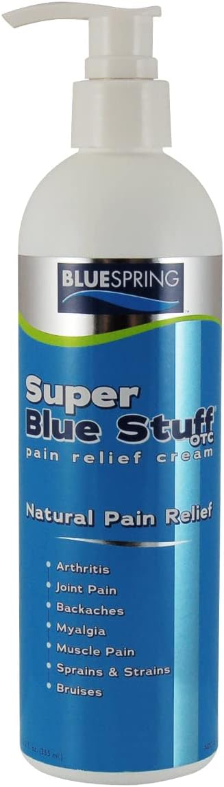 Super Blue Stuff OTC 12-oz. Pump Bottle - Natural, Made in USA, Paraben-free, Works in As Little As 5 Minutes for Joint/Muscle Pain, Backaches, Sprains/Strains, Bruises & Arthritis by Blue Spring