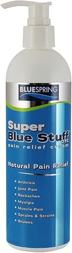 Super Blue Stuff OTC - Botella con bomba de 12 onzas, natural, fabricada en Estados Unidos, sin parabenos, funciona en tan solo 5 minutos para dolor