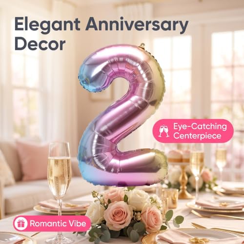 Image of YPSelected 32 Inch Large Foil Helium Number Balloon Birthday Wedding Party 0-9 (Rainbow, 2)
