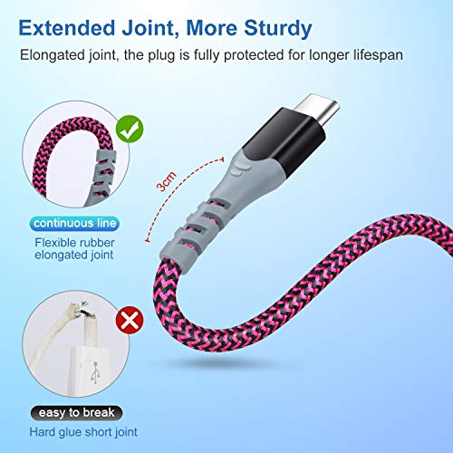 Pofesun [3-Pack,10ft] USB C Cable Fast Charge, Type C Charger Cord Braided USB C Charging Cable Compatible with Samsung Galaxy A10e A20 A50 A51 A71,S20 S10 Plus S10E,Note 20 10, Moto-Purple,Green,Rose | Braided USB to USB C Cable,USBC Phone Charger C