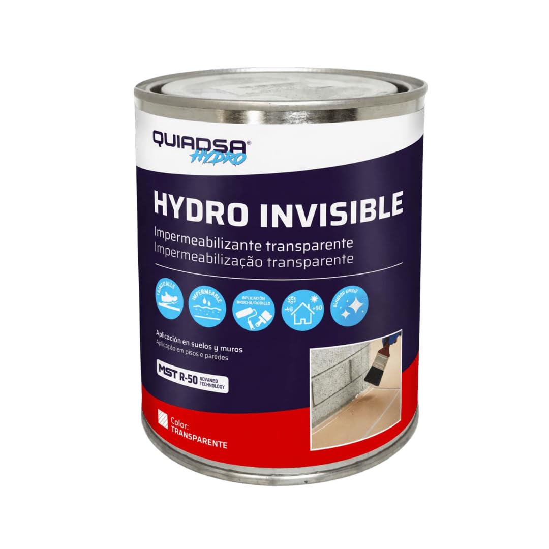 Impermeabilizante Transparente para Terrazas, Balcones y Cubiertas. Membrana Aislante de Polímero. Interior/Exterior. Resistencia UV y al Envejecimiento. Envase 4 kg - QUIADSA Hydro Invisible R-50