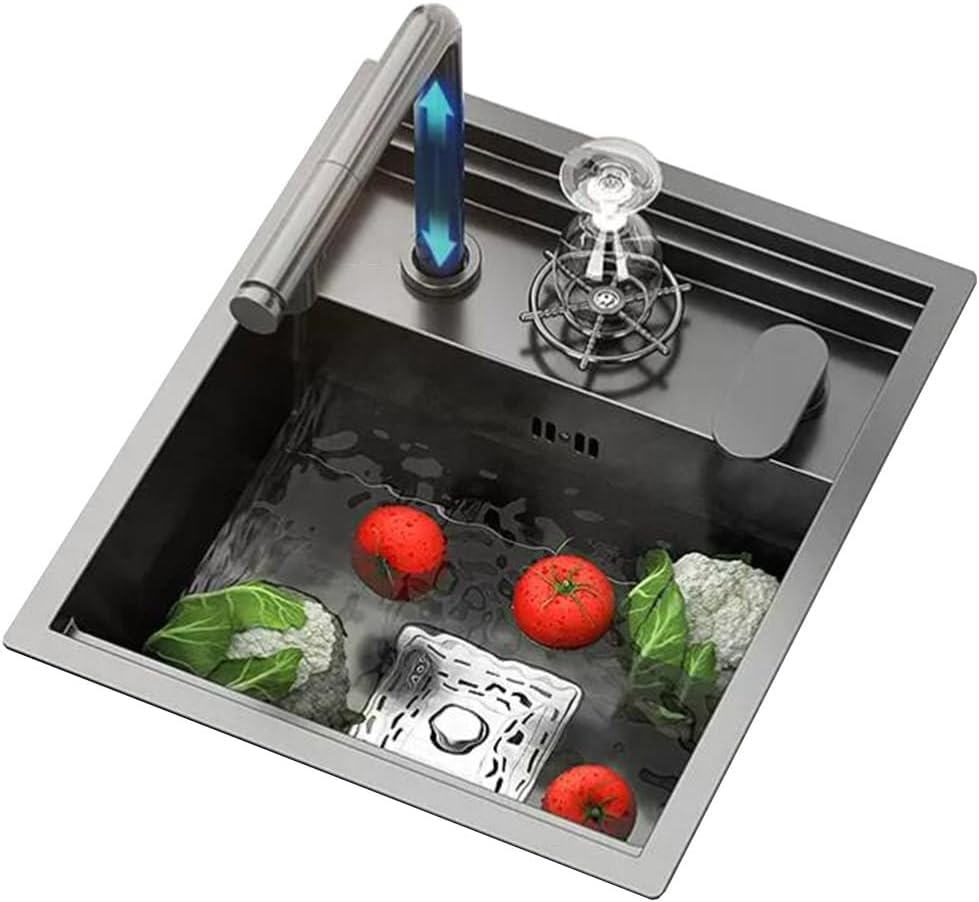 Évier de cuisine compact anti-éclaboussures 45 cm avec mitigeur douchette ergonomique