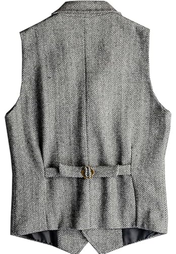 Men's Vintage Herringbone Suit Vest Five-Button Tweed Blended Casual Waistcoat for Party3