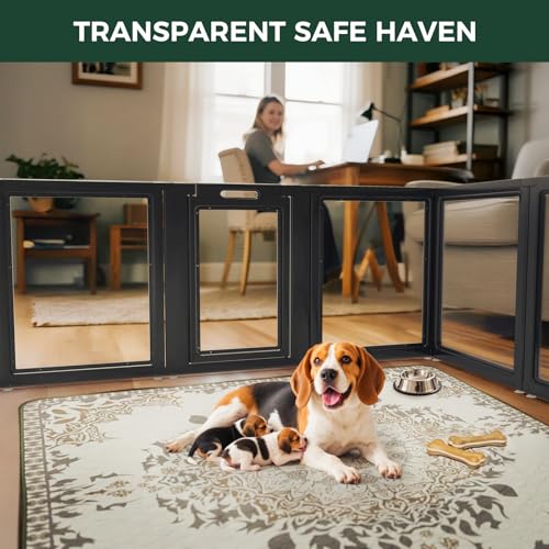 Image of FXW AuraSpace Acrylic Indoor Dog Playpen for Medium Dogs, 35 Inch, 8 Panels, Black