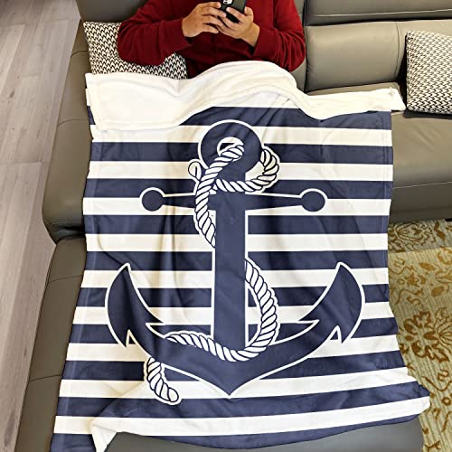 Yisumei Navy Stripes Blanket Nautical Theme Anchor Throw Blanket Warm And Cosy For Bed Couch Office 60X80 Inches #TOP2