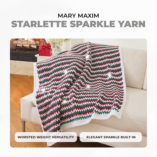 Image of Mary Maxim Starlette Sparkle Yarn, Medium Worsted Weight White Yarn for Knitting and Crocheting, Acrylic Polyester Blend for Blankets, Clothing, and Decor, 196 Yards - White Silver