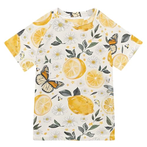 ALAZA Kids Rash Guard Boys Toddler Swim Shirts Short Sleeve Lemons Flowers Butterfly UPF 50+ 3T