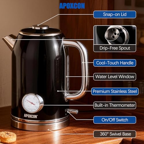 Hervidor eléctrico APOXCON retro 1.8 L acero inoxidable miniatura 5