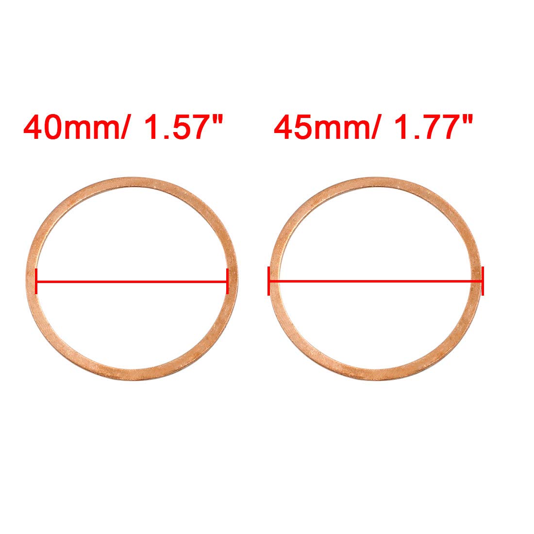 X AUTOHAUX 8 Pcs 40mm Inner Dia Copper Washers Flat Sealing Gasket Rings for Car, Copper Tone, 40*45*1mm - Image 3