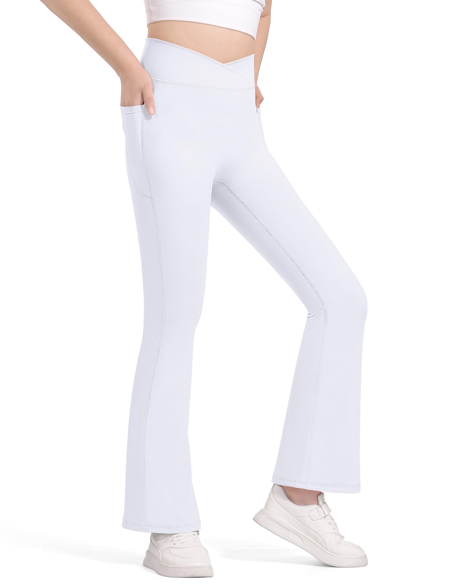 WitwotGirls Flared Leggings V Cross High Waisted Yoga Pants Kids Athletic Pants with Pocket