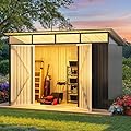 DWVO 9x4 FT Outdoor Storage Shed with Acrylic Windows, Utility Tool Shed Metal Storage Garden Shed with Door & Lock for Bike Storage, Waterproof Trash Shed for Backyard Garden Patio, Dark Dray