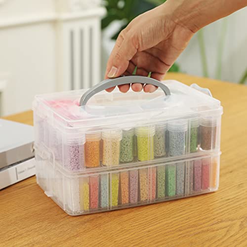 Image of Douorgan 2-Tier Diamond Painting Storage Containers Portable Bead Organizer and Storage Box Stackable Arts & Crafts Organizers for Nail Charms Seed, 80 Rectangular+44 Round, Funnel, Stickers