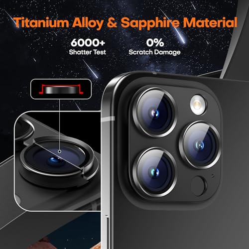 Image of Camera Lens Protector for iPhone 16 Pro Max /16 Pro /iPhone 15 Pro Max /15 Pro /iPhone 14 Pro Max /14 Pro, Aluminum Alloy Sapphire Glass Camera Screen Cover, Case Friendly- Black Titanium