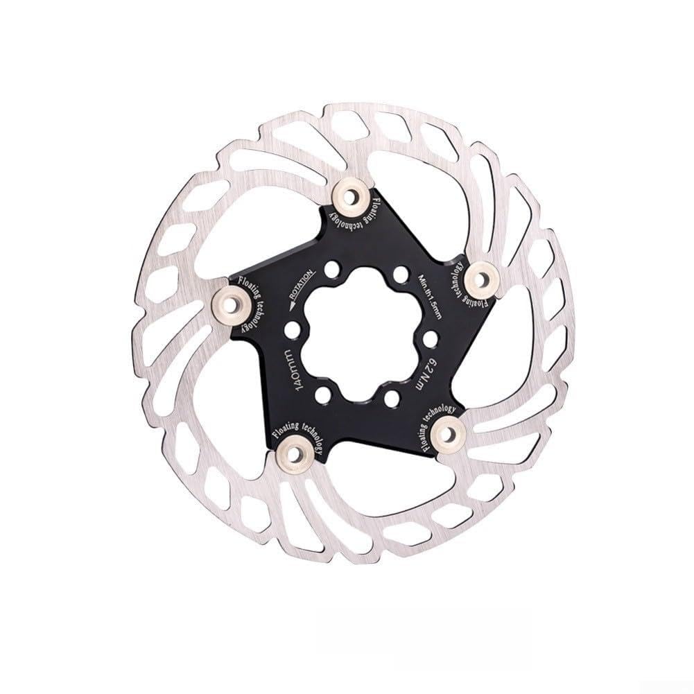 Mtb Brake Disc For Rotor 6 Bolts 44mm Circle Stainless Steel And Aluminum Alloy Floating Technology Lightweight For 140mm To 203mm Black(Black 140mm)