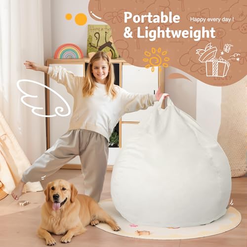 Homguava 2FT Bean Bag Chair: 2' Bean Bags with Memory Foam Filled,Comfy Beanbag Chairs Round Bean Bag Sofa with Dutch Velvet Cover-Beige