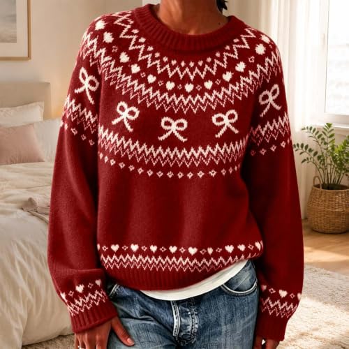 Women's Fair Isle Graphic Sweater Vintage Long Sleeve Pullover - image 2
