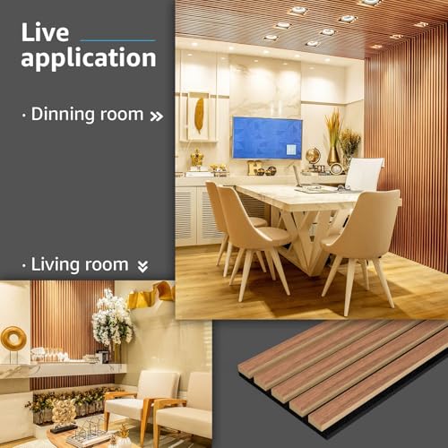 Image of Art3d 6-Pack Soundproof Wood Slat Wall Panels, 94.5 x 7.9 Inch, Walnut