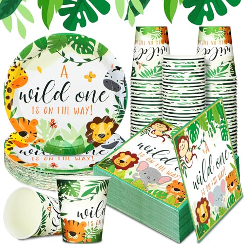 Assiettes en carton safari baby shower : vaisselle jetable jungle 200 pièces