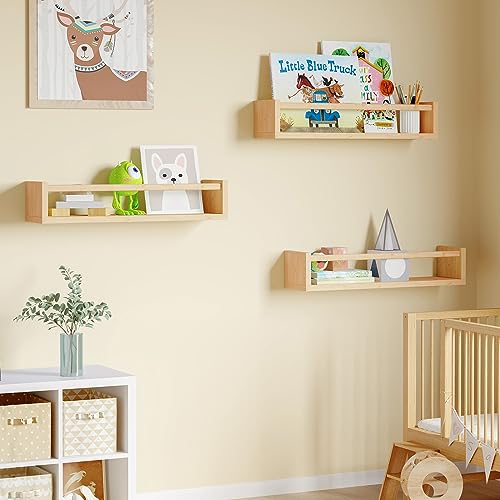 image for Fixwal Nursery Shelves, 16.5 Inch Floating Bookshelves for Wall Set of