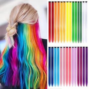 28 Packs Colored Hair extension 22 Inch Color Clip in Hair Extension for Women Girls Kids Rainbow Highlight Hair Piece for Party