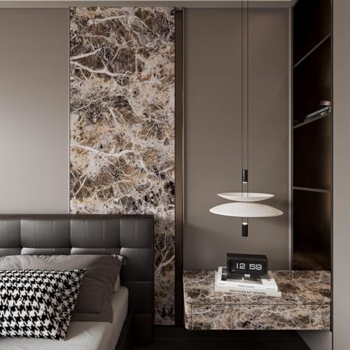 Image of Wide Marble Granite Peel and Stick Wallpaper Contact Paper for Countertops | Counter Top Covers Brown Thick Waterproof Self-Adhesive Marble Vinyl Wrap 31.5x354inch Dark Wall Paper for Kitchen Bathroom