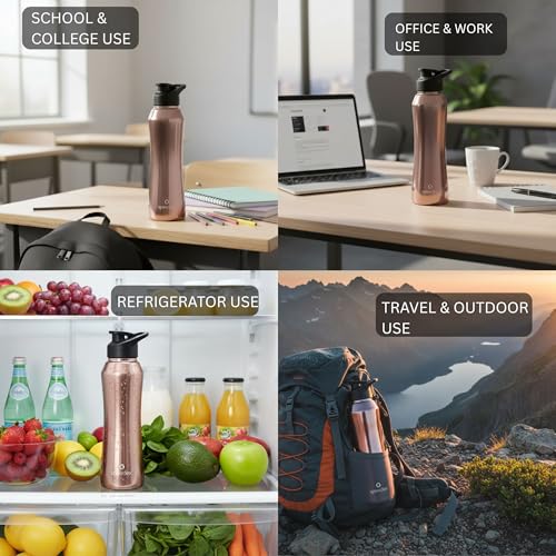 Image of Speedex Stainless Steel Water Bottle 1 Ltr, 1000 ml Metal Bottle For Daily, Office, School, Gym, Travel Use for Men, Women, Kids, Adults-Leak Proof Sipper Cap, BIS Approved, Copper Gold, Set of 4