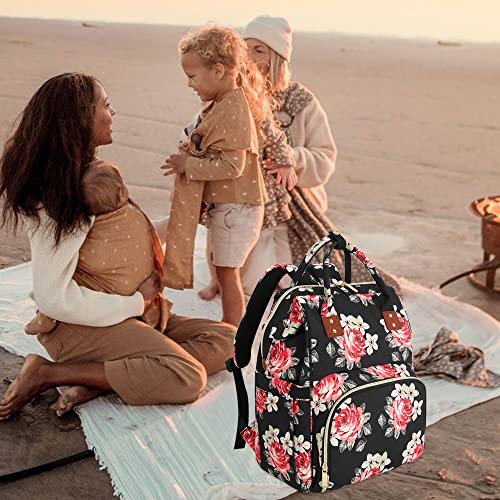 Habopet Diaper Bag Backpack Multi-Function Baby Bag With Large Capacity And Insulated Pockets Diaper Backpack Organizer Bag For Mom/Dad, Flower #TOP5