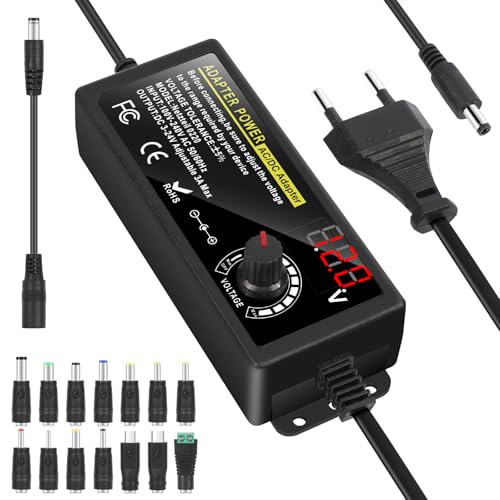 Alimentation Universelle 3A 72W, Vankarr Adaptateur Alimentation Réglable DC 3V-24V, 100V-240V AC...