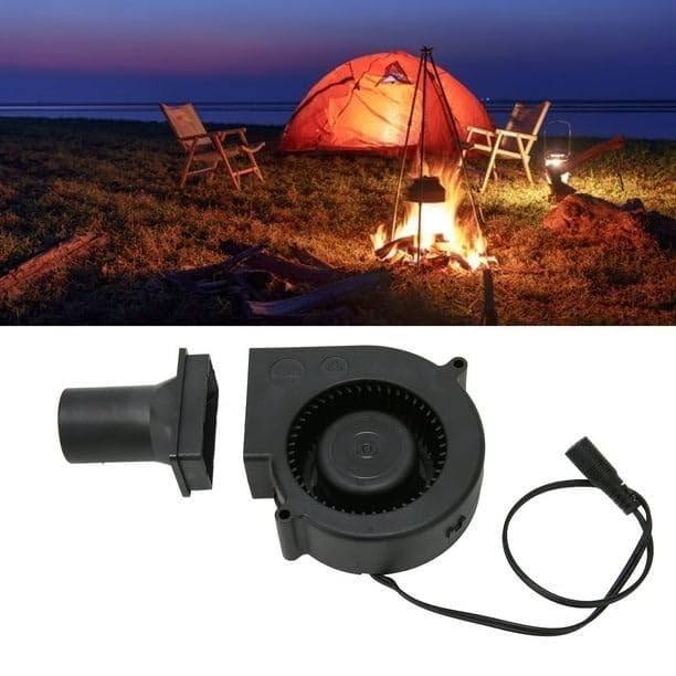 Image of Lighting Hub 6000 RPM 120mm x 32mm Square DC Blower Fan, Nozzle 12V, with 120V - 240V AC Plug, Variable Speed Controller, Centrifugal, for Outdoor Barbecues, Cooking, Wood Stove