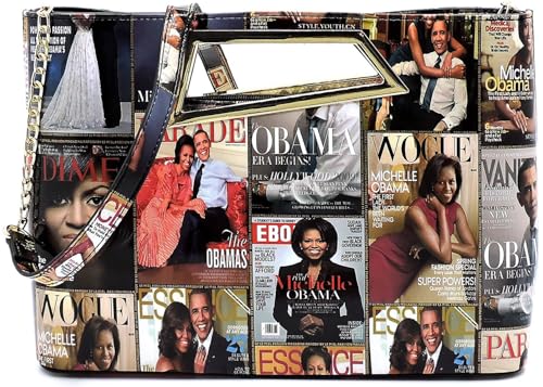 Michelle Obama Magazine Cover Printed Crossbody Bag Clutch Purse Top Handle Bag