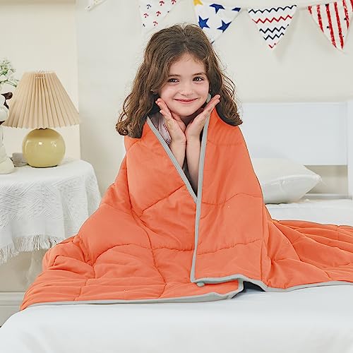Image of yescool Weighted Blanket (7 lbs, 41 inch x 60 inch, Orange) Cooling Heavy Blanket, Perfect for 60-90 lbs, Breathable Throw Blanket Gifts with Premium Glass Bead, Machine Washable
