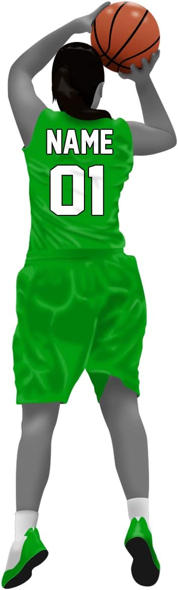 VWAQ Custom Girl Basketball Player Wall Decal - Personalized Name Sports Wall Sticker Peel and Stick - HOL50 (Green, 48" H X 14" W)