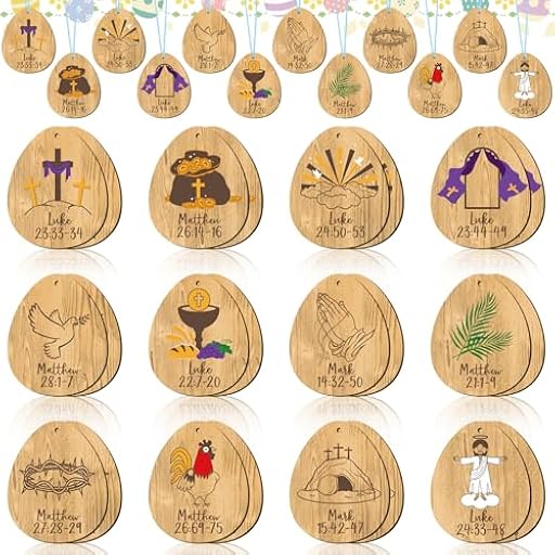 Suzile 24 adornos religiosos de Semana Santa, adornos colgantes de Pascua para Semana Santa, letreros colgantes de madera, adornos religiosos para árbol de Pascua, decoración cristiana de Pascua para | Ya disponible en tu tienda friki favorita! En mundofriki.es!