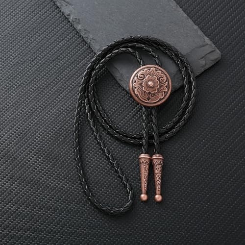 Image of GelConnie Floral Bolo Tie for Men Womens Bolo Tie Necklace Native American Black Men's Bolo Ties Western Cowboy Bolero Ties