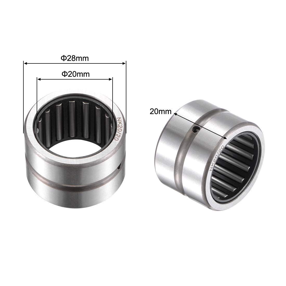 2 Stück Nadellager TA2220 Geöffnetes Ende 22mm Bohrung 29mm Außendurchmesser 20mm Breite Chromstahl
