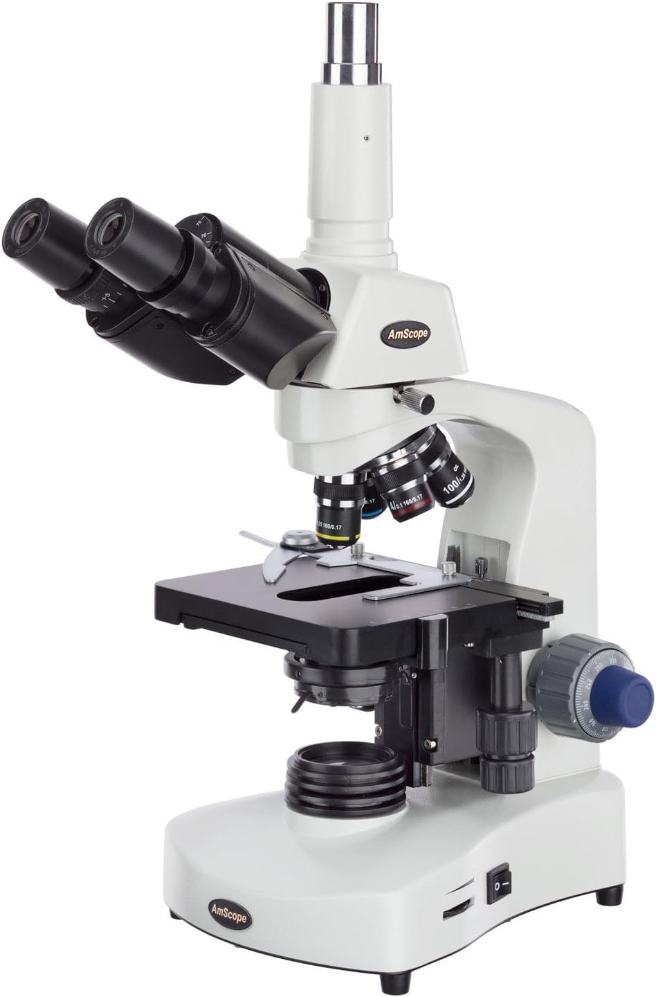 AmScope T340B-LED Siedentopf Trinocular Compound Microscope, 40X-2000X Magnification, Brightfield, WF10x and WF20x Eyepieces, LED Illumination, Abbe Condenser, Double-Layer Mechanical Stage