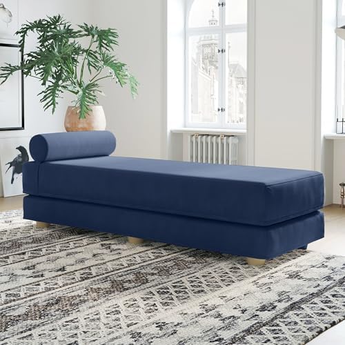 Jaxx Alon Daybed - Fold-Out Sleeper Chaise with Premium Memory Foam Queen-Size Mattress - Made in the USA - Indigo