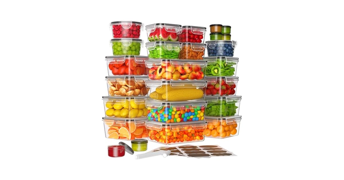 50Piece Airtight Reusable BPAFree Food Storage Containers with Lid