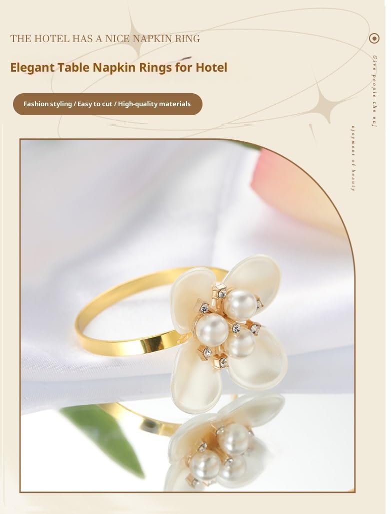 Rondde de Serviette 50 Rondsde Serviette en Perlea Quatre Pétales Couleur Blanche pour Une Fête d'anniversaire Un Banquet Ou Un Repas Occidental