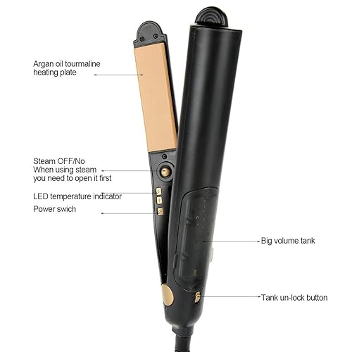 Miniatura 3 de Plancha de pelo a vapor, herramienta de peinado para peluquería, plancha plana con calefacción iónica (110 V-240 V)