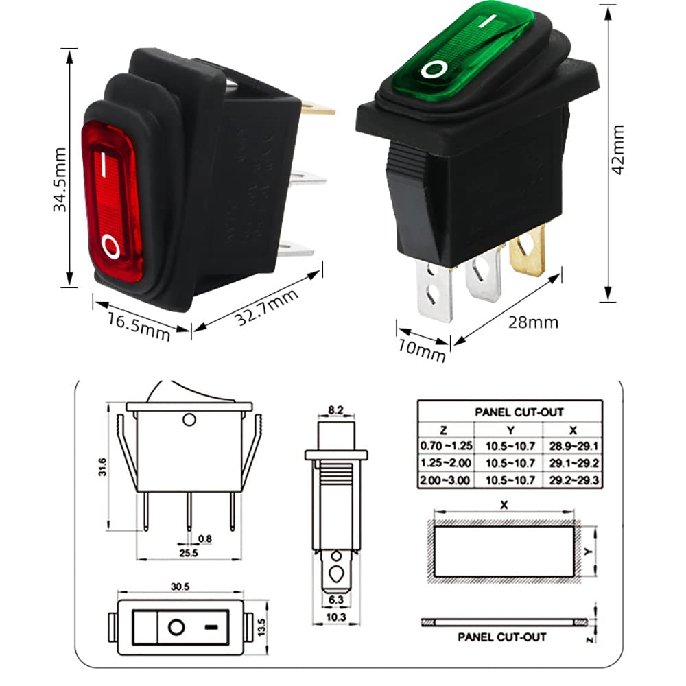 2pcs Waterproof Rocker Toggle Switch On/Off SPST 2 Pin 2