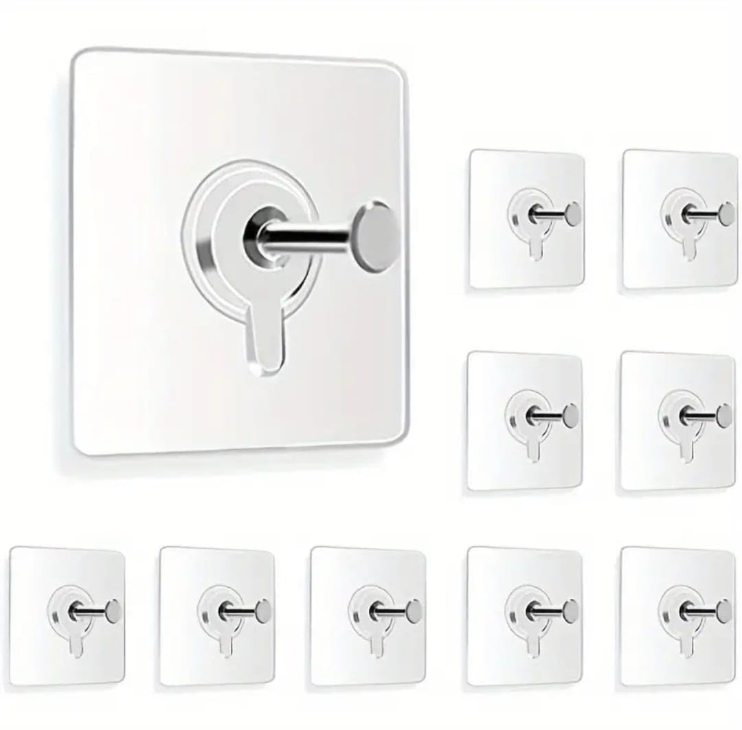 10 Pcs Plastic Self-Adhesive Wall Hooks-Heavy-Duty 5.9kG MAX-No Drill Picture Hangers For Home & Office Decore,Easy Wall Decor Hooks