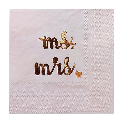 Miss to Mrs Napkins for Engagement Party | Wedding Shower, Bridal Shower, Engagement Party Decorations, Bachelorette Party Decor, Table Party Supplies | 50-Pack 3-Ply Cocktail Napkins (Pink) Cover