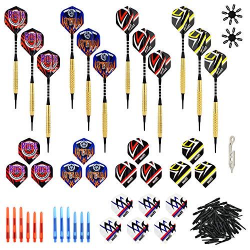 One80 Juego de dardos Soft / Steel Tip, 18/16 g, paquete de 12 barriles de acero / latón, con vuelos adicionales, ejes, protectores de vuelo y kit de herramientas