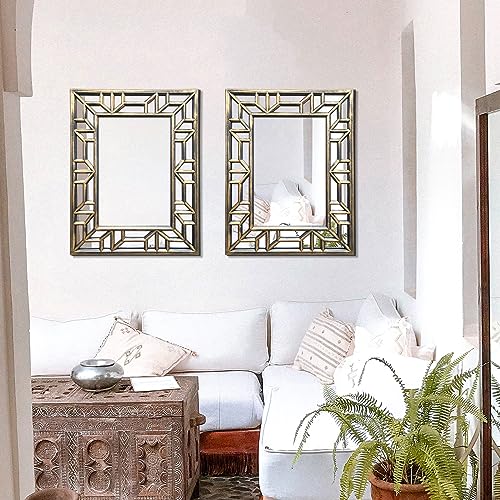 22"X28" Large Rectangle Mirrors Set Of 2 Bronze Gold Decorative Wall Mirrors Home Décor Vertical Or Horizontal Hanging For Living Room Dining Room Vanity Sliver Mirror #TOP5