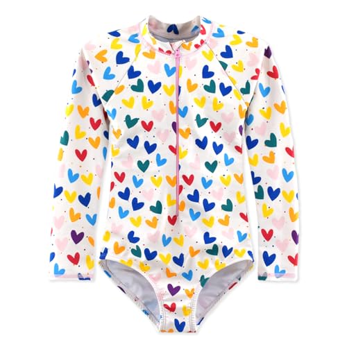 Image of Girls One Piece Swimsuit Long Sleeve Rash Guard UPF 50+ Age 2-12Y