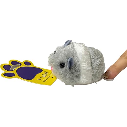 A+a Pets' Vibrating Running Mouse Toy | Pulling String | Easy Loop | Soft Fur Toy (Multiple Colors) (Grey/White)