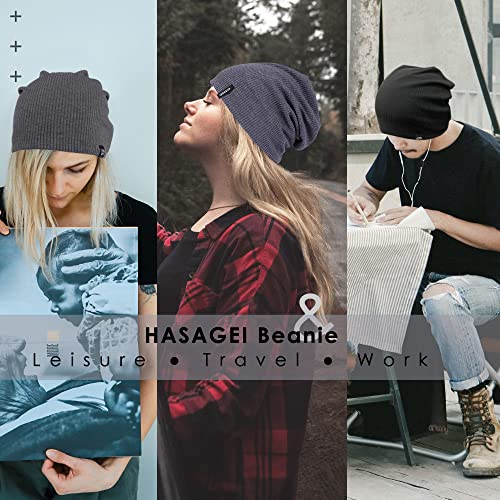 HASAGEI Mütze Herren Damen, Slouch Beanie Mütze Damen, Übergangszeit Weiche Leicht Modische Jersey Beanie, Unisex Warm Winter Mütze Ideal für Frühling Herbst und Winter (Schwarz)