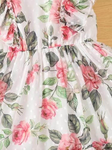 Image of TAGAS Girls Swiss Dot Floral Print Dress Sleeve Less Round Neck Elastic Waist Dress for Girls(KD-399)
